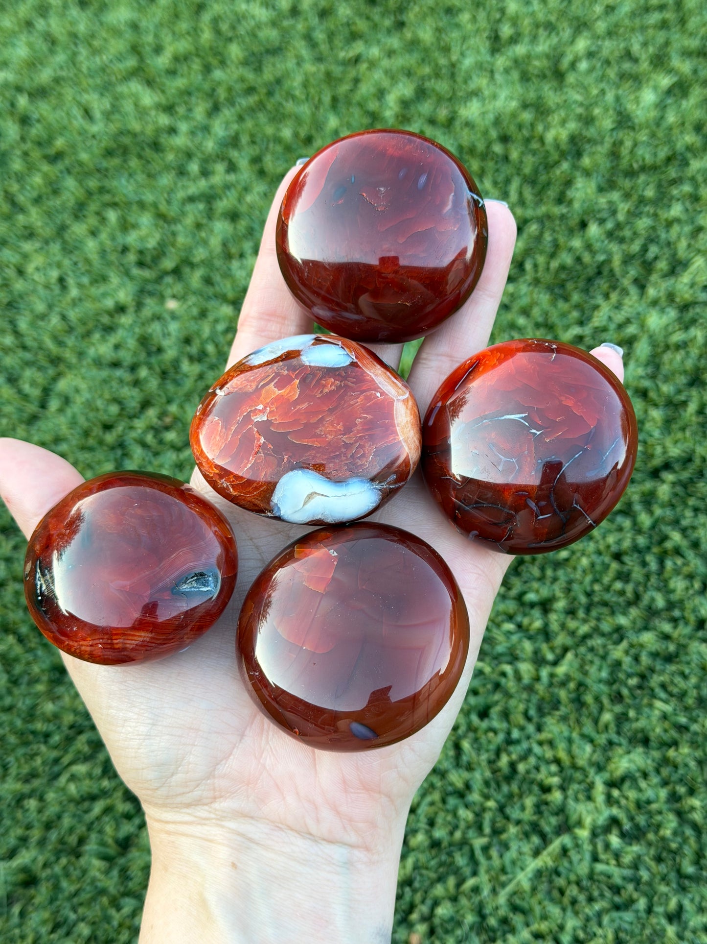 Carnelian x orca agate palm stones - random selection